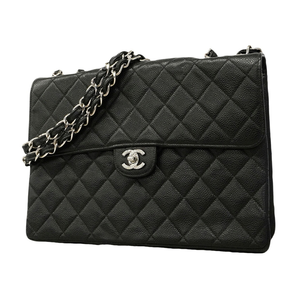 Chanel Shoulder Bag, Large Matelassé, Double Chain, Caviar Leather, Black, Wo...